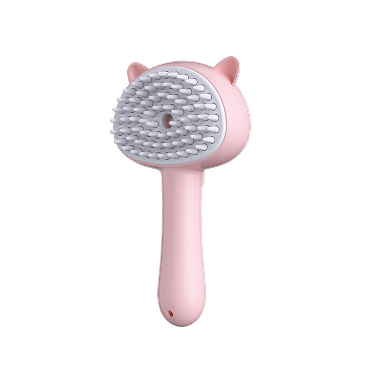Self-cleaning pet grooming brush with mist, designed for easy grooming and reducing shedding in pets.