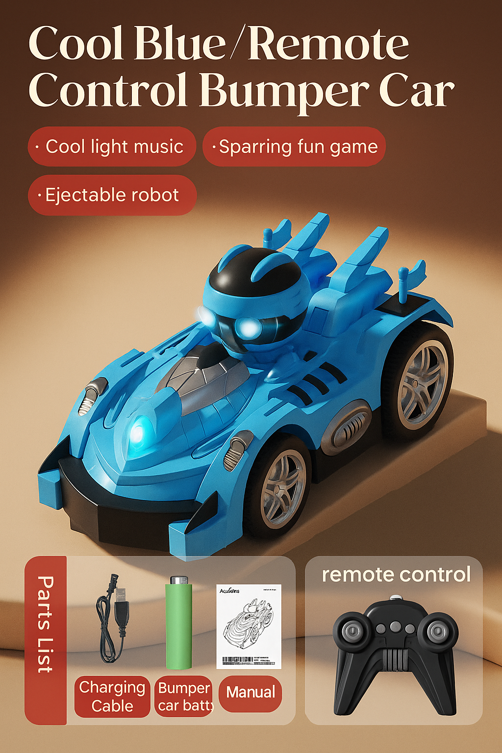 Light Cartoon Remote Control Bumper Car Double Battle Toy